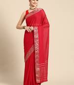 Silk land red solid georgette saree with unstitched blouse piece