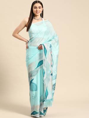 Silk Land Teal Abstract Soft Silk Blend Saree With Unstitched Blouse Piece 2