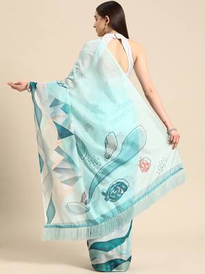 Silk Land Teal Abstract Soft Silk Blend Saree With Unstitched Blouse Piece 3