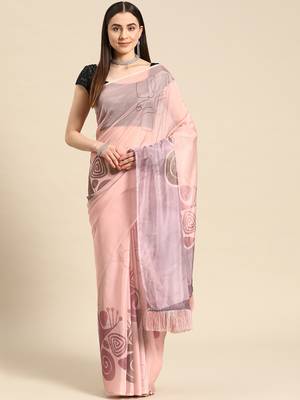 Silk Land Peach Abstract Soft Silk Blend Saree With Unstitched Blouse Piece 1
