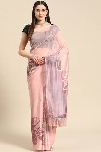 Silk Land Peach Abstract Soft Silk Blend Saree With Unstitched Blouse Piece