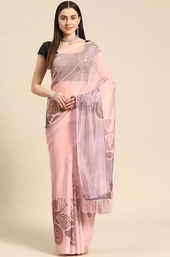 Silk Land Peach Abstract Soft Silk Blend Saree With Unstitched Blouse Piece