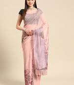 Silk Land Peach Abstract Soft Silk Blend Saree With Unstitched Blouse Piece