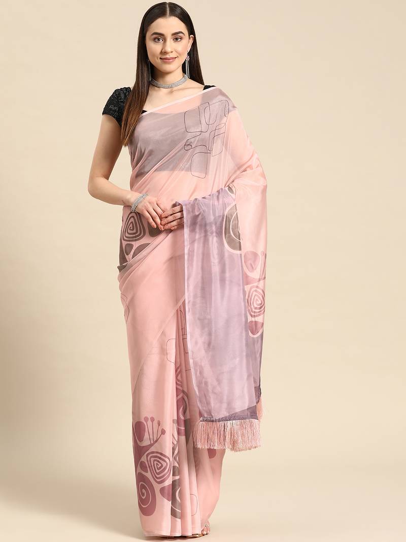 Silk Land Peach Abstract Soft Silk Blend Saree With Unstitched Blouse Piece
