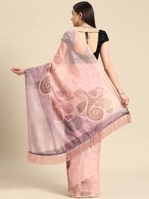 Silk Land Peach Abstract Soft Silk Blend Saree With Unstitched Blouse Piece 2