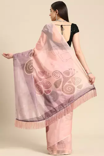 Silk Land Peach Abstract Soft Silk Blend Saree With Unstitched Blouse Piece
