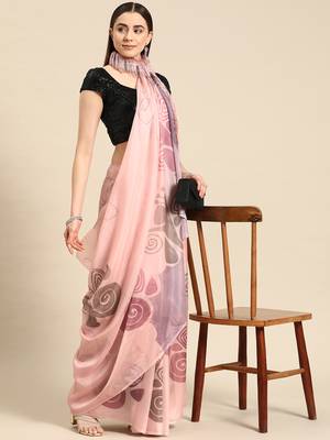 Silk Land Peach Abstract Soft Silk Blend Saree With Unstitched Blouse Piece 3