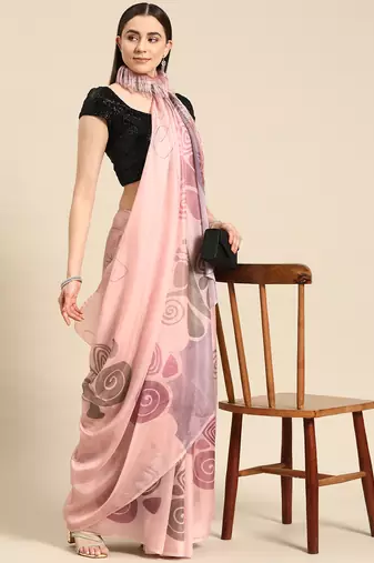 Silk Land Peach Abstract Soft Silk Blend Saree With Unstitched Blouse Piece