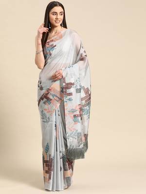 Silk Land Grey Floral Soft Silk Blend Saree With Unstitched Blouse Piece 2