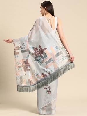 Silk Land Grey Floral Soft Silk Blend Saree With Unstitched Blouse Piece 3