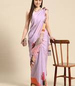 Silk Land Lavender Floral Soft Silk Blend Saree With Unstitched Blouse Piece