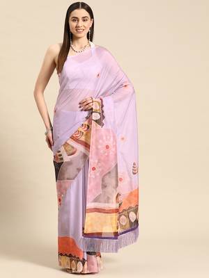 Silk Land Lavender Floral Soft Silk Blend Saree With Unstitched Blouse Piece 2