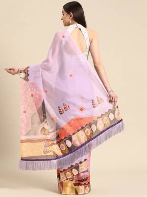 Silk Land Lavender Floral Soft Silk Blend Saree With Unstitched Blouse Piece 3
