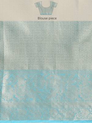 Silk Land Blue Floral Tissue Silk Blend Saree With Unstitched Blouse Piece 5