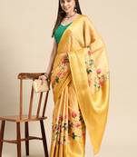 Silk Land Yellow Floral Tissue Silk Blend Saree With Unstitched Blouse Piece