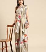 Silk Land Grey Floral Tissue Silk Blend Saree With Unstitched Blouse Piece