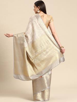 Silk Land Grey Floral Tissue Silk Blend Saree With Unstitched Blouse Piece 3