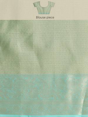 Silk Land Teal Floral Tissue Silk Blend Saree With Unstitched Blouse Piece 5