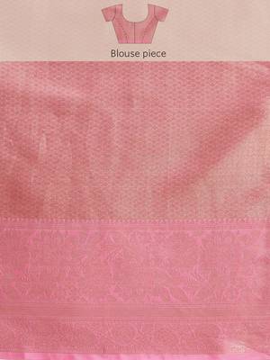 Silk Land Pink Floral Tissue Silk Blend Saree With Unstitched Blouse Piece 5