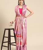 Silk Land Lavender Floral Tissue Silk Blend Saree With Unstitched Blouse Piece
