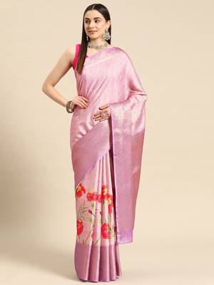 Silk Land Lavender Floral Tissue Silk Blend Saree With Unstitched Blouse Piece 2