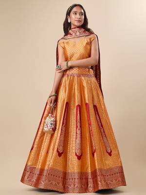 Orange Ready to Wear Lehenga & Unstitched Blouse With Dupatta 1