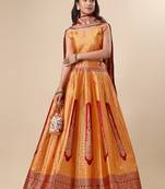Orange Ready to Wear Lehenga & Unstitched Blouse With Dupatta