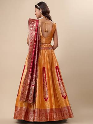 Orange Ready to Wear Lehenga & Unstitched Blouse With Dupatta 2