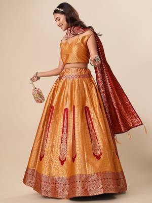 Orange Ready to Wear Lehenga & Unstitched Blouse With Dupatta 3