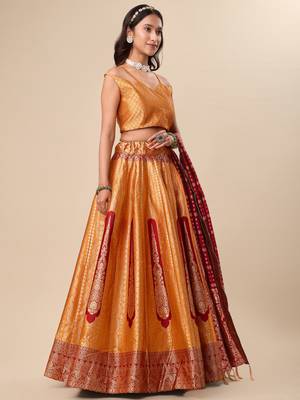 Orange Ready to Wear Lehenga & Unstitched Blouse With Dupatta 4