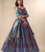 Navy Blue Brocade Zari Woven Designer Wedding Lehenga Choli