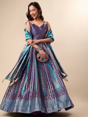 Navy Blue Brocade Zari Woven Designer Wedding Lehenga Choli 2