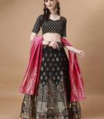 Black & Pink Semi-Stitched Lehenga & Unstitched Blouse With Dupatta