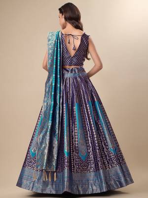 Navy Blue Brocade Zari Woven Designer Wedding Lehenga Choli 3