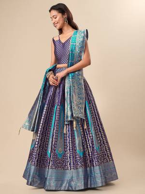 Navy Blue Brocade Zari Woven Designer Wedding Lehenga Choli 4