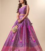 Purple Brocade Jacquard Work Ready-To-Wear Lehenga Choli Set - Semi-Stitched