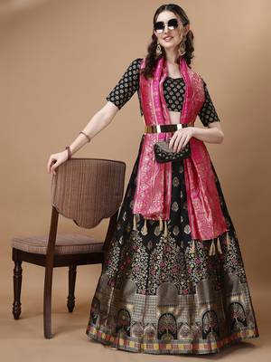 Black & Pink Semi-Stitched Lehenga & Unstitched Blouse With Dupatta 3