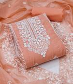 PEACH WOMEN COTTON EMBROIDERY WORK DRESS MATERIAL SUIT WITH EMBROIDERY WORK DUPATTA 