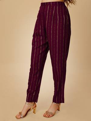 Women's wine heavy rayon 14 kgs embroidery kurti with pant 4