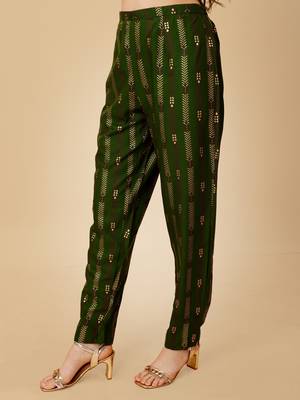 Women's dark green heavy rayon 14 kgs embroidery kurti with pant 4