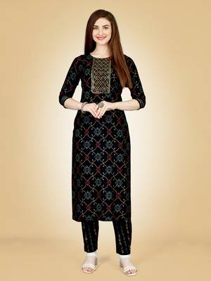 Women's black heavy rayon 14 kgs embroidery kurti with pant 1
