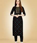 Women's black heavy rayon 14 kgs embroidery kurti with pant