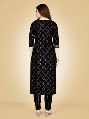 Women's black heavy rayon 14 kgs embroidery kurti with pant 5