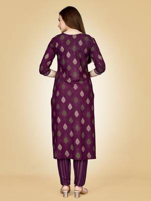 Women's purple heavy rayon 14 kgs embroidery kurti with pant 5