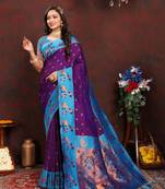 Lookslady Womens New Paithani Silk Purple Color Zari Weaving Saree With Contrast Blouse | Sarees For Womens