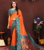 Lookslady Womens New Paithani Silk Orange Color Zari Weaving Saree With Contrast Blouse | Sarees For Womens