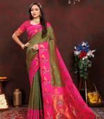 Lookslady Womens New Paithani Silk Green Color Zari Weaving Saree With Contrast Blouse | Sarees For Womens