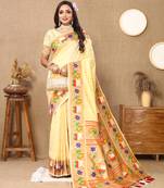 Lookslady Womens New Paithani Silk Beige Color Zari Weaving Saree With Unstitched Blouse | Sarees For Womens