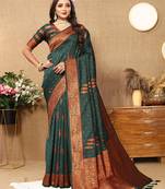 Lookslady Womens Soft Silk Bottle Green Copper Zari Weaving Saree With Unstitched Blouse | Sarees For Womens