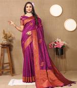 Lookslady Womens New Soft Silk Wine Color Copper Zari Weaving Saree With Unstitched Blouse | Sarees For Womens